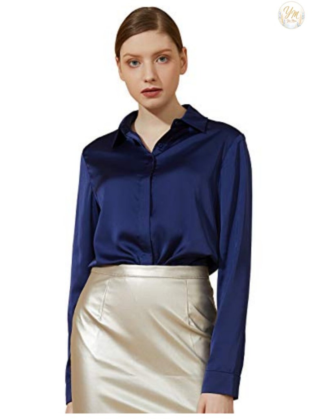 Women's Stretch Satin Silk Blouse Long Sleeve Button Down Work Shirt